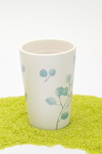 Trinkbecher Teaeve Porzellan mit Deckel & Edelstahlsieb Trees Eukalyptus 350ml