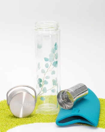 FlowTea Teezubereiter aus Glas Trees Eucalyptus 400ml Neoprenhülle
