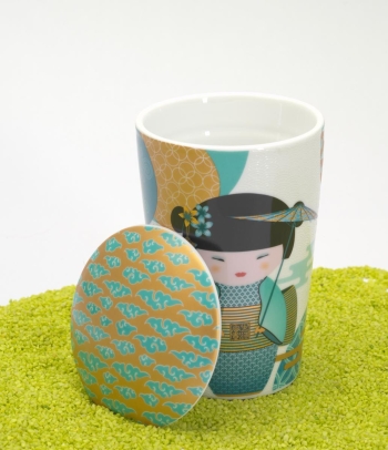Trinkbecher Teaeve Porzellan mit Deckel & Edelstahlsieb New Little Geisha petrol 350ml