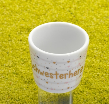 Set aus Eierbecher Schwester und Mosaikkerze orange 6,5cm
