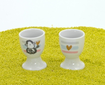 2er Set Eierbecher mit Fuß aus Porzellan Mensch