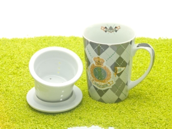 Henkelbecher Porzellan mit Deckel & Siebeinsatz Golf Club Grey 250ml