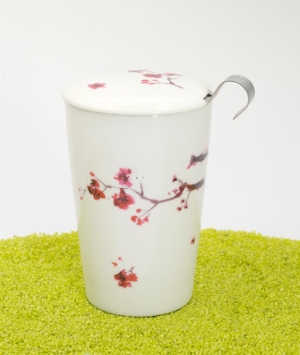 Trinkbecher Teaeve Porzellan mit Deckel & Edelstahlsieb Cherry Blossom 350ml