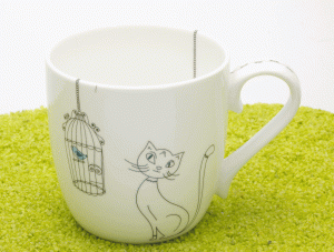 Henkelbecher Porzellan Cats and Birds  425ml