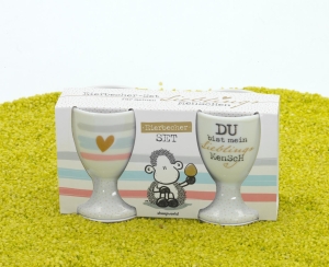 2er Set Eierbecher mit Fuß aus Porzellan Mensch