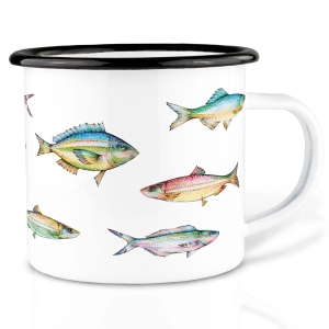 Tasse aus Emaille Buntfischschwarm 500ml