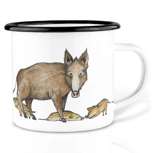 Tasse aus Emaille Wildschweinfamilie 500ml