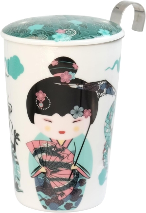 Trinkbecher Teaeve Porzellan mit Deckel & Edelstahlsieb Sweet Little Geisha water 350ml