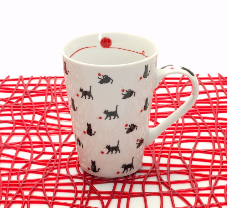 Henkelbecher Porzellan Red Ribbon (Katze) 420ml