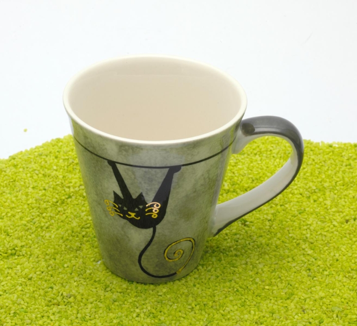 Tee Becher Keramik mit Goldauflage Mitsy (Katze) grau 250 ml