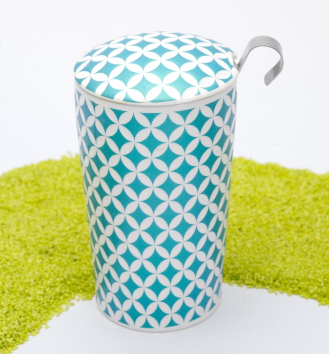 Trinkbecher Teaeve Porzellan mit Deckel & Edelstahlsieb May Lin Lux Line green 350ml