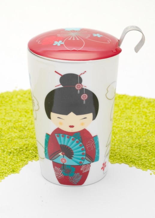 Trinkbecher Teaeve Porzellan mit Deckel & Edelstahlsieb Little Geisha red 350ml