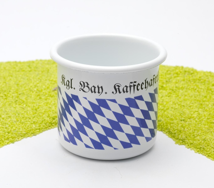Henkelbecher aus Emaille Kaffeehaferl bayrisch 8cm