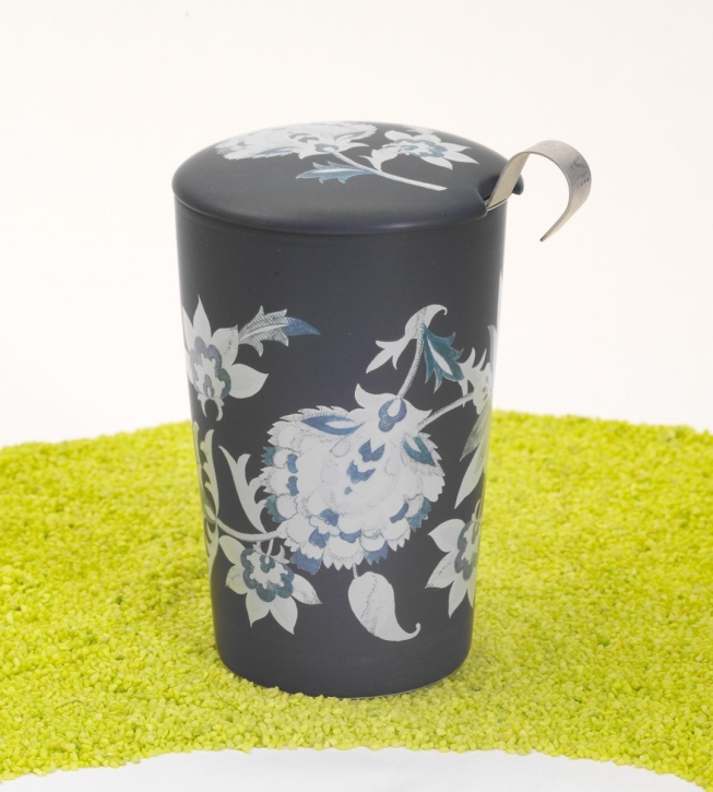 Trinkbecher Teaeve Porzellan mit Deckel & Edelstahlsieb Luna blue 350ml