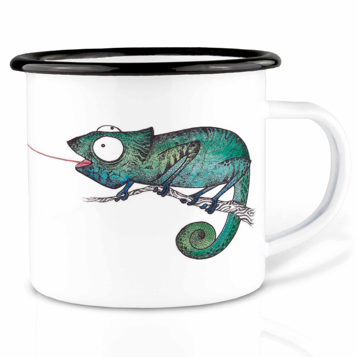 Tasse aus Emaille Fliegenfänger (Chamäleon) 300ml